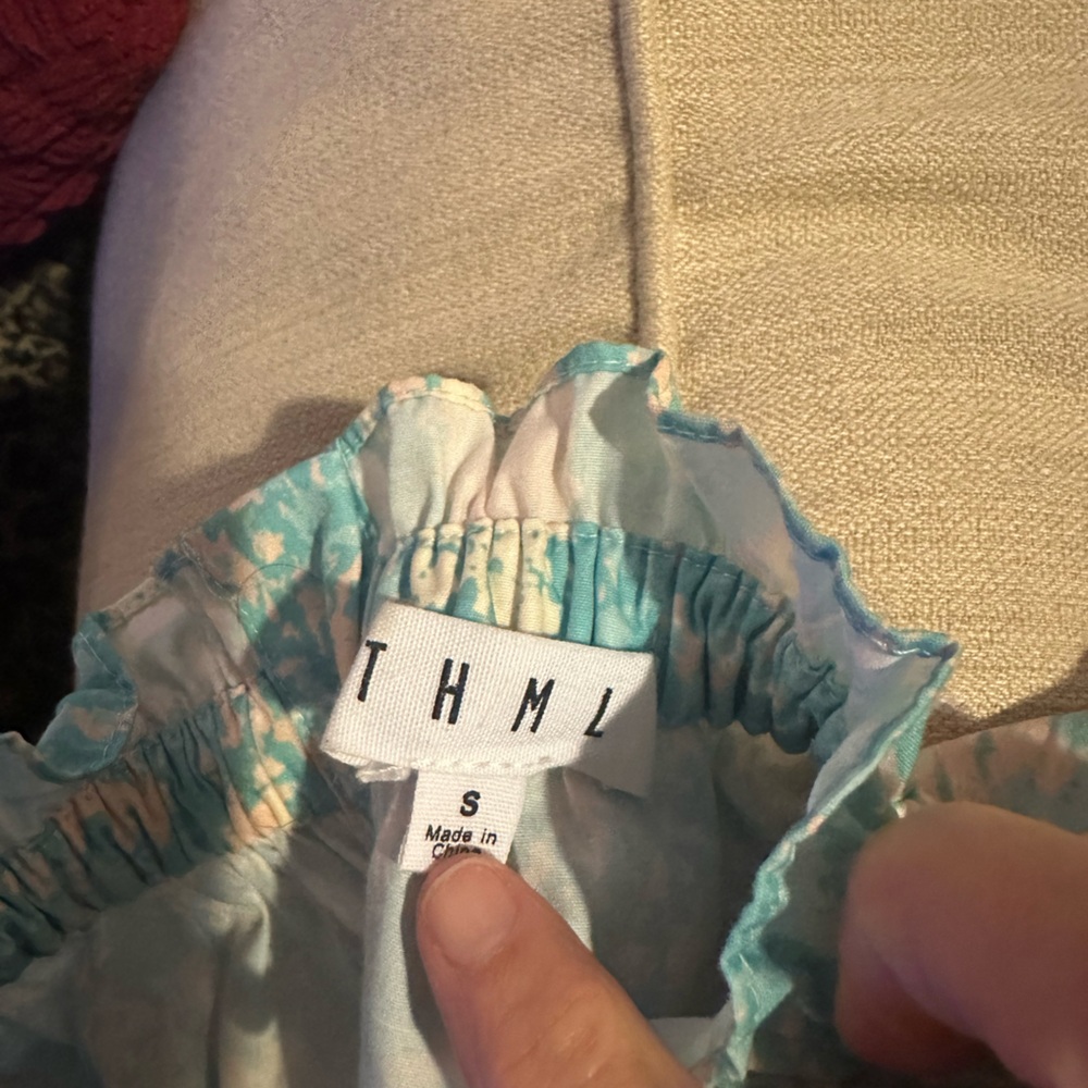 THML Teal and Pink Floral Puff-Sleeve Blouse - Picture 3 of 6